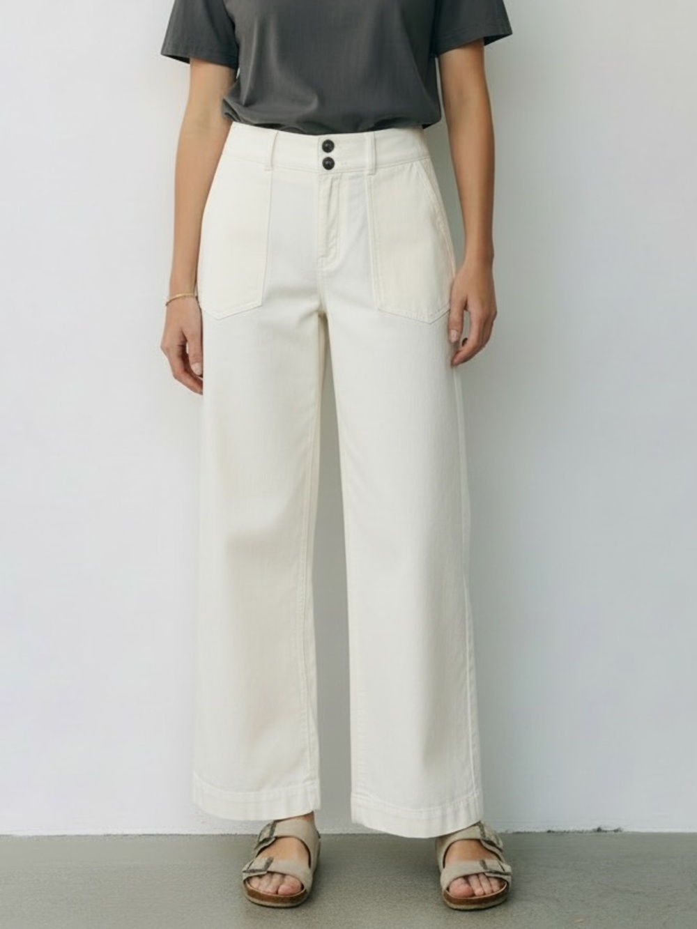 Liverpool LA 12/31 Cream Wide Leg Utility Crop Jeans Patch Pockets